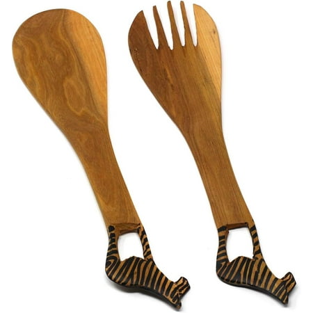 

Hand Carved Mhugu Wood Salad Serving Set Zebra Set Of 2