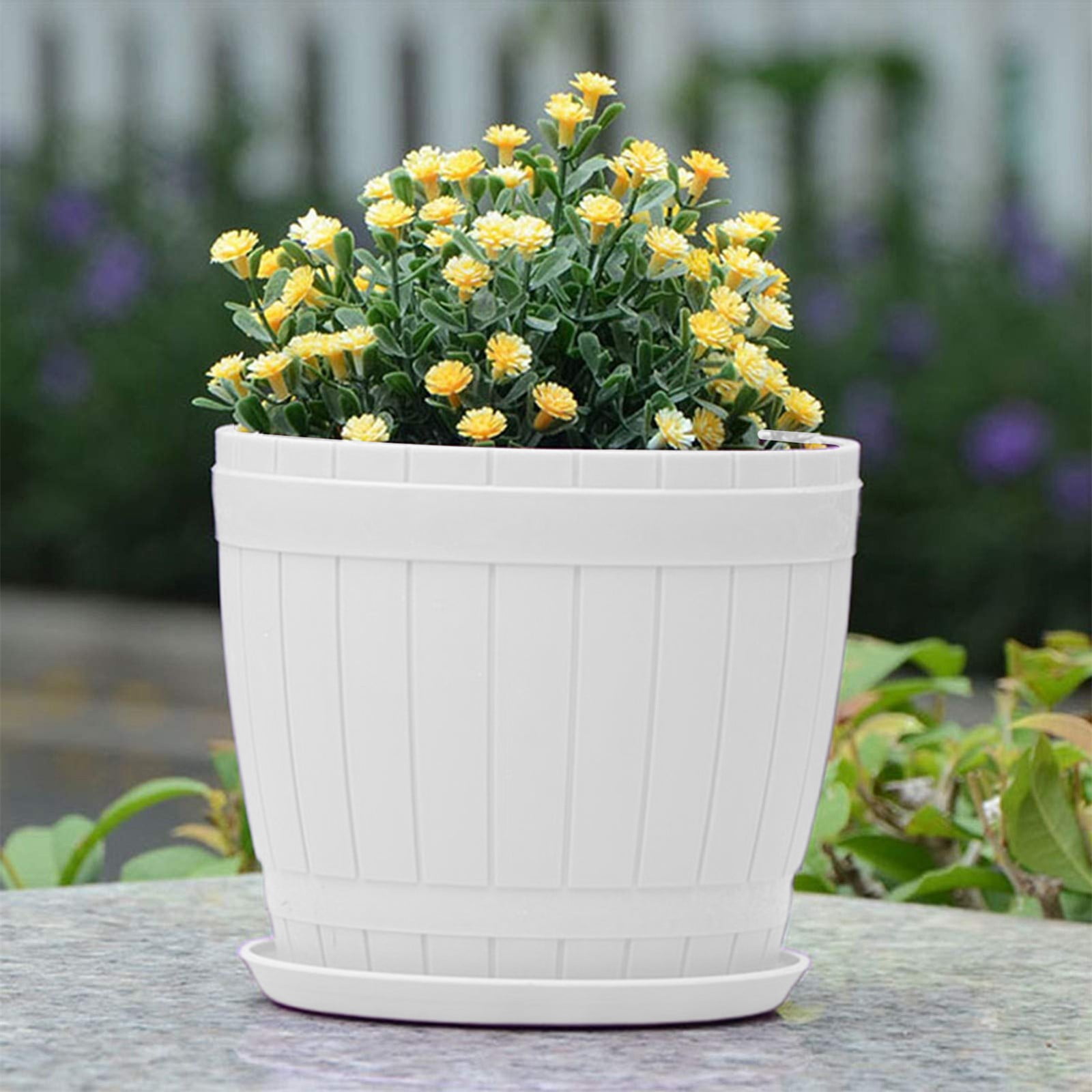 CHELIASD 3PCS 6.3 Inch White Large Wide Plastic Plant Pots, Big Flower Pots for Indoor Outdoor Plants, Planters with Drainage Holes & Saucers for Garden House Plants Home Gardening Supplies