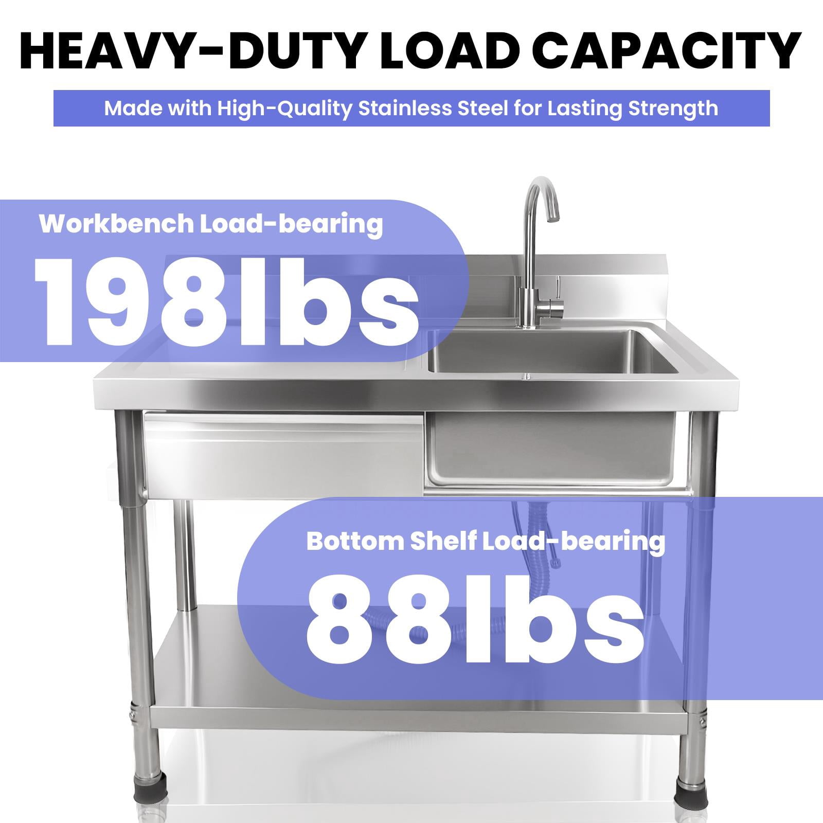Drawer Stainless Steel Commercial Sink,Free Standing Utility Sink With Single Bowl And Pull-Out Faucet,Durable 201 Stainless Steel Construction,Stainless Steel Utility Sink For Restaurant Or Bar