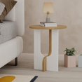 thumbnail image 2 of JV Home Luna Table d'Appoint Ronde Étroite Moderne avec Rangement Table Basse Décorative Étroite de Nuit / Petite Table de Nuit pour Salon Chambre 15,8 Pouces (Chêne - Blanc), 2 of 7