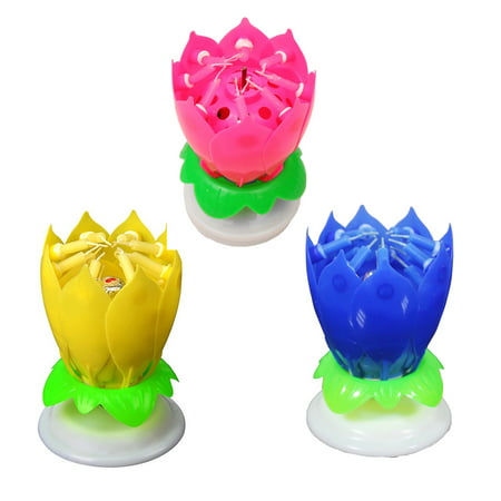 Birthday Candle 3pcs Mix Color Lotus Rotating Play Music Happy Birthday to You Decorative Candles for Cake Amazing Romantic Musical Candles Pink Blue (Best Birthday Cake Candles)