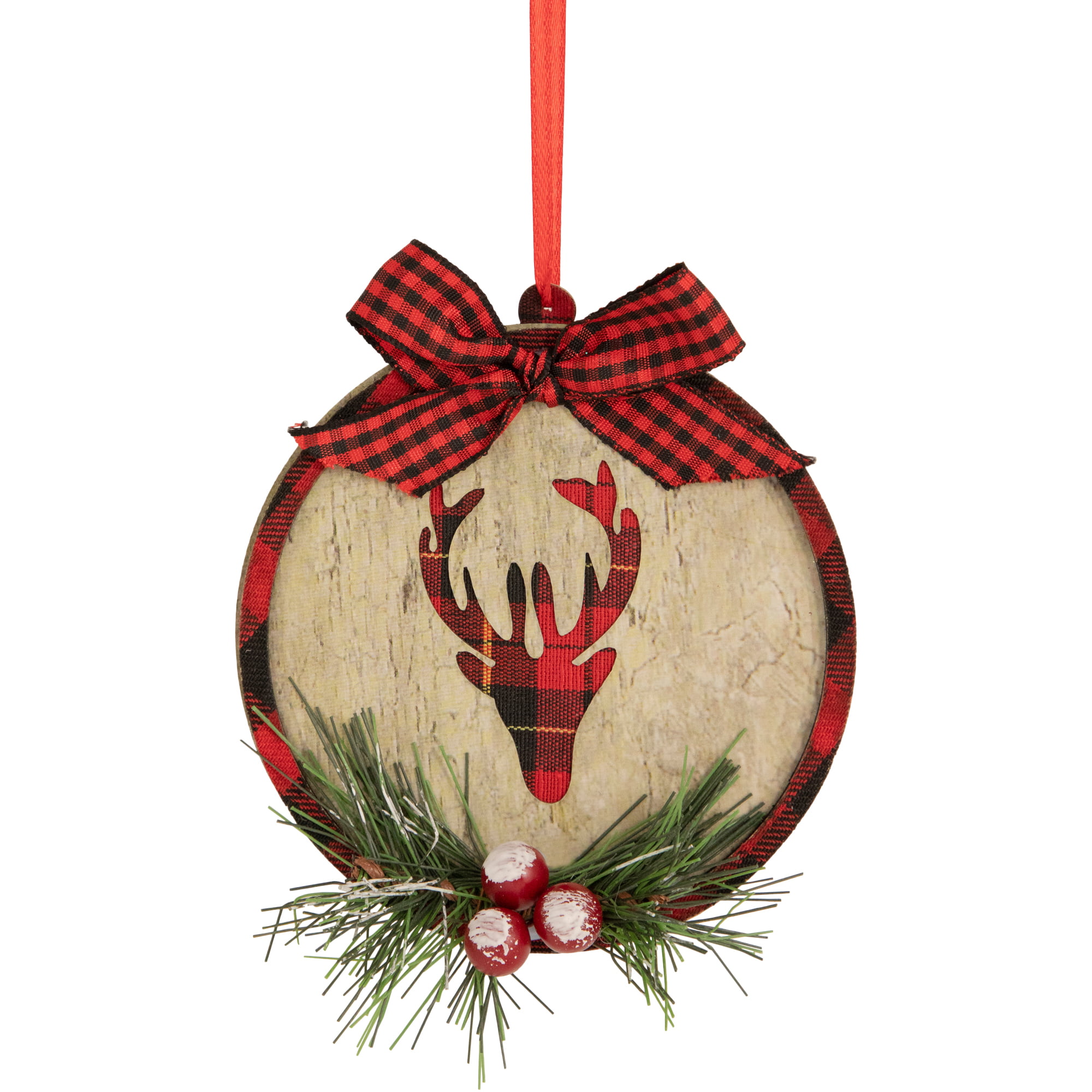 Red Buffalo Check Joy Printed Handmade Wood Christmas Ornament Small Sign 