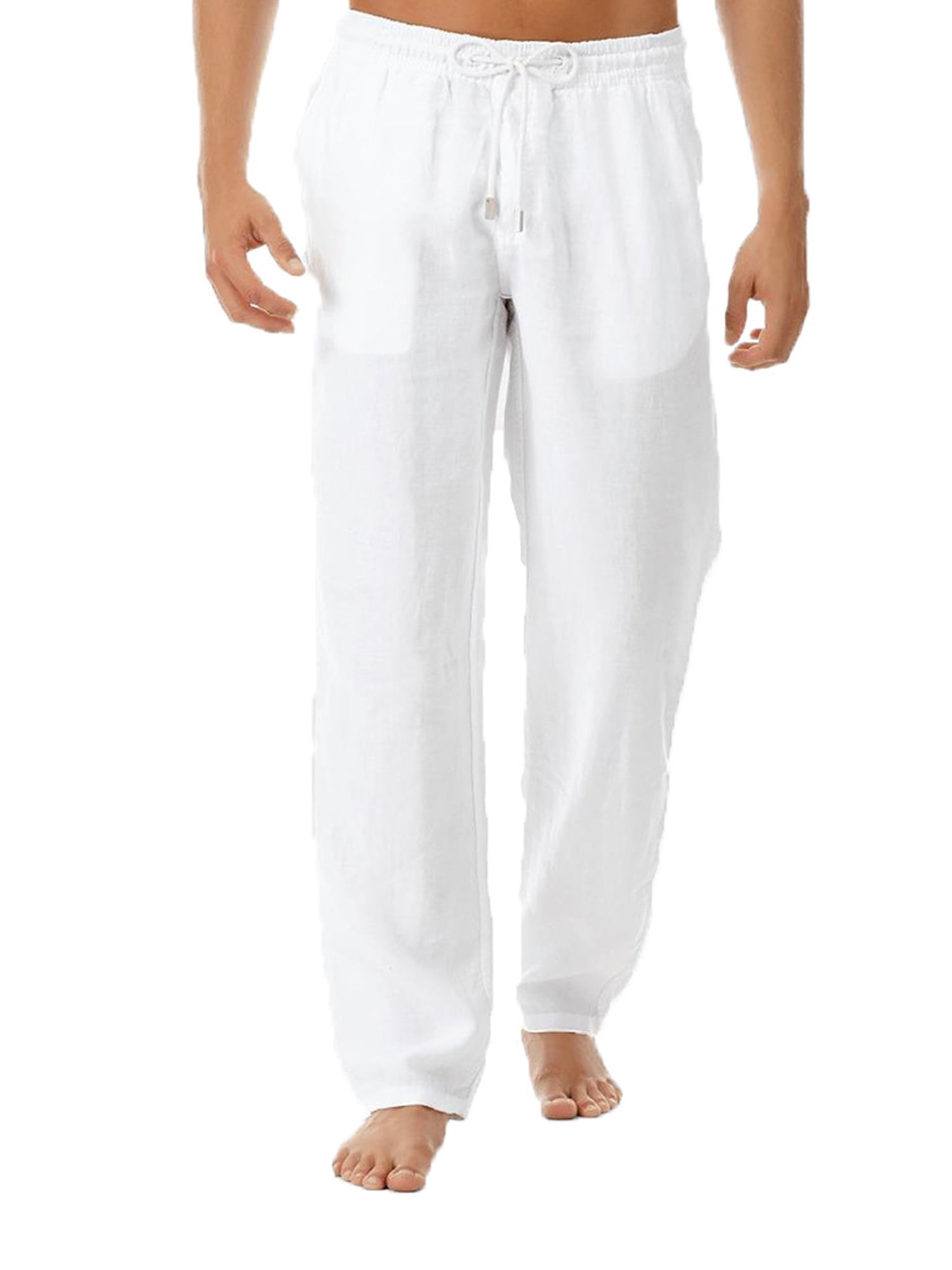 Men's Drawstring Loose Linen Beach Pants Lightweight Elastic Waist Yoga Lounge Cotton Trousers Pajamas 