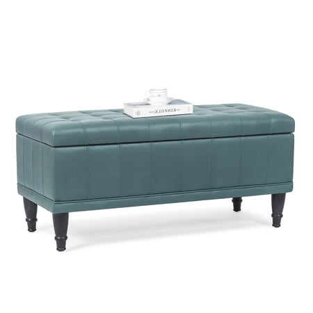 Homebeez Storage Ottoman Bench with Hinges,Upholstered Foot Rest Ottoman,Storage Chest,Blue