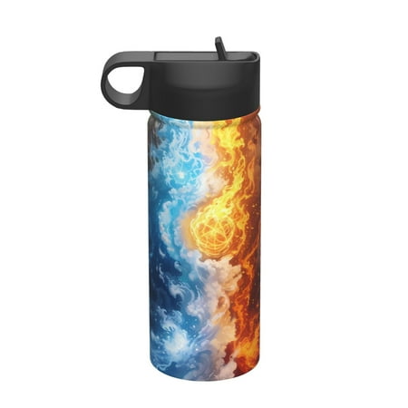 

Zeuib Red And Blue Flame Waves Print 18oz Sports Insulated Kettle Insulated Cups With Handle Sports Water Kettle Water Bottle Insulated