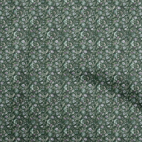 oneOone Cotton Silk Dark Green Fabric Batik Quilting Supplies Print Sewing Fabric By The Yard 42 Inch Wide
