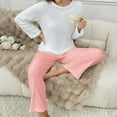 thumbnail image 4 of Women's Flannel Pajama Set with Solid Color Round Neck Long Sleeve Top and Trousers for Winter, 4 of 9