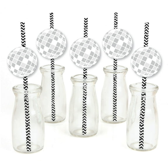 Big Dot of Happiness Disco Ball - Paper Straw Decor - Groovy Hippie Party Striped Decorative Straws - Set of 24