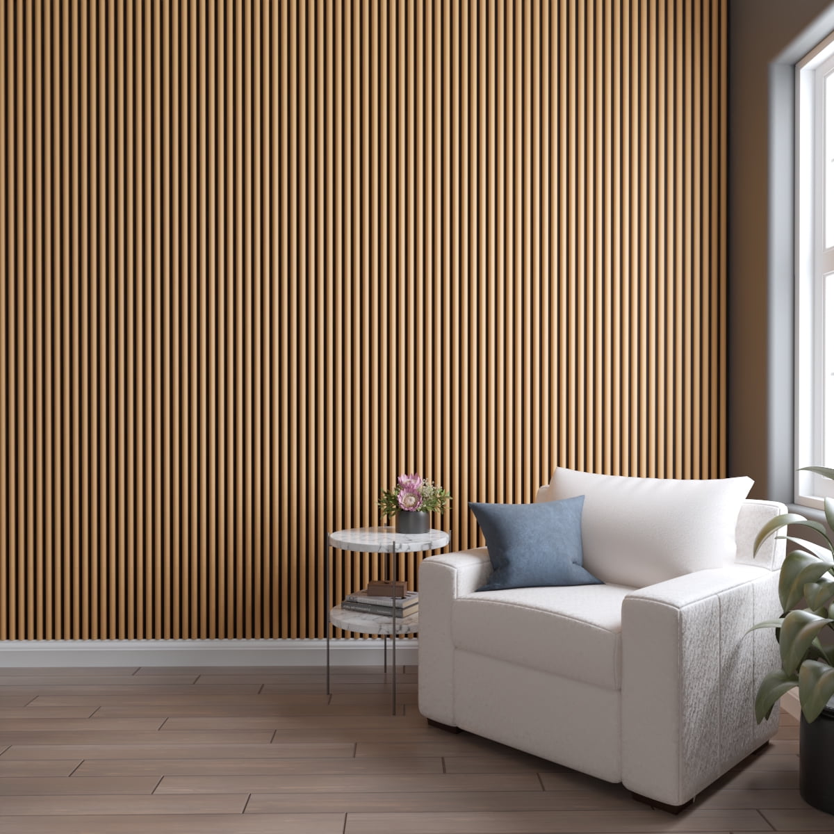Ekena Millwork AcoustixPro Noise Cancelling Half Round Small Slat Wall Panel 11 3/4"W x 94 1/2"H, Honey Maple (2 Pack)