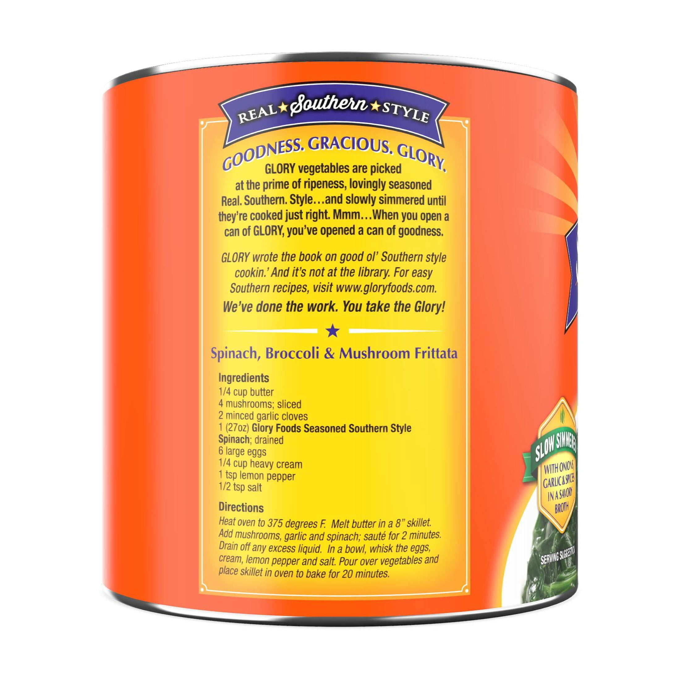 (5 pack) Glory Foods Seasoned Southern Style Spinach, Canned Vegetables, 27 oz