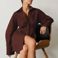 thumbnail image 6 of Womens Button Up Long Sleeve Mini T Shirt Dress Lapel Collar Pleated Flared Short Dresses Brown L, 6 of 9