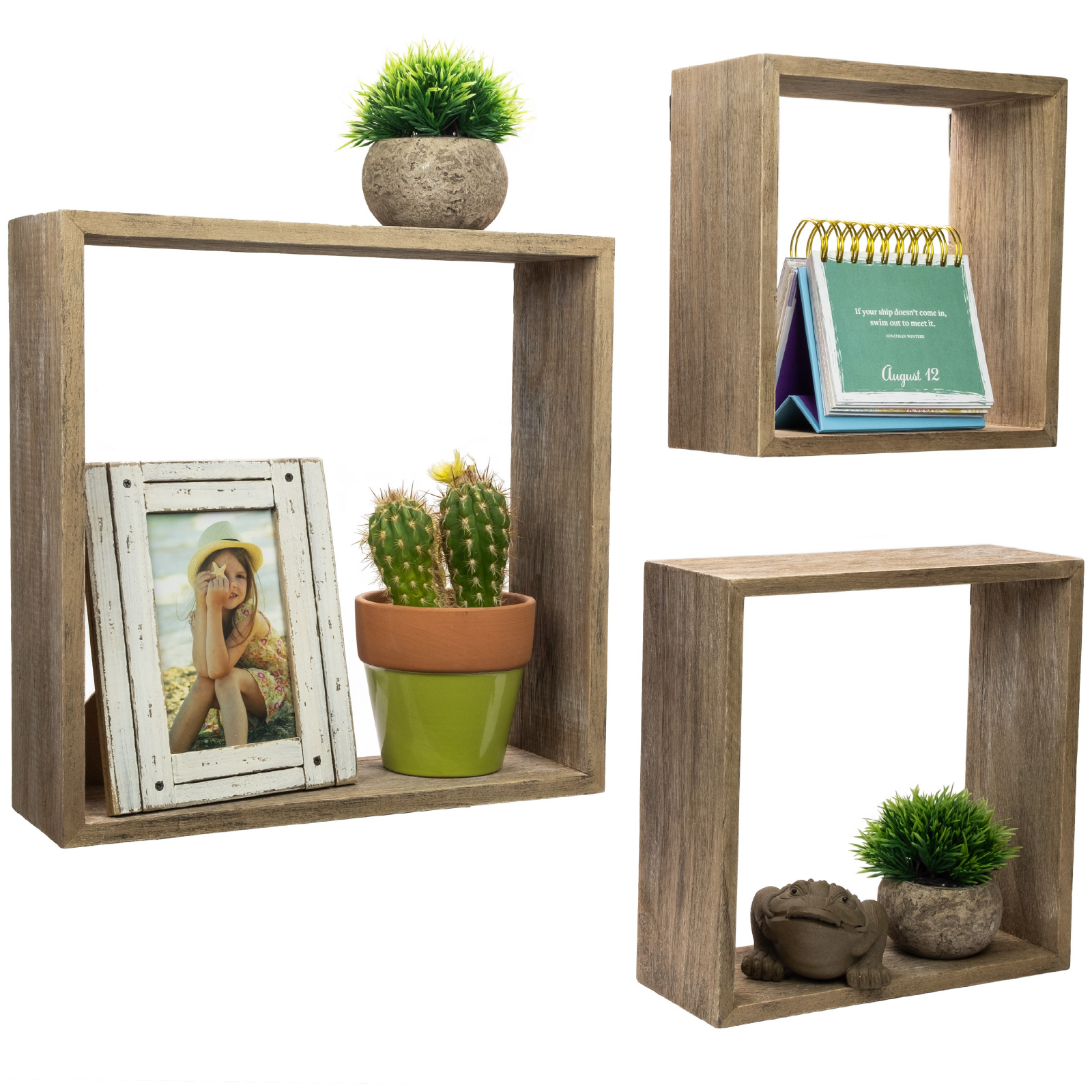 Floating Rustic Wall Shelves Set of 3 Nested Barnwood Cube Shelves
