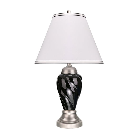 Aspen Creative 40093-2, 26" High Traditional Ceramic Table Lamp, Black with Pewter Finish Base and Hardback Empire Shaped Lamp Shade in Off White, 15" Wide