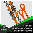 thumbnail image 4 of Rhino USA 1.6" x 8' Heavy Duty Ratchet Tie-Down Set with S Hooks - 5,208lb Break Strength (Orange 2pc), 4 of 7