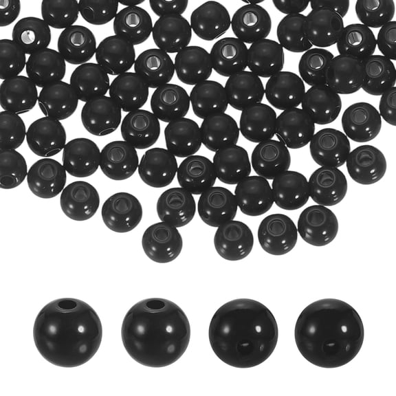Uxcell 200pcs Black Acrylic Round Beads 6mm Dia 1.9mm Hole Plastic Resin Smooth Balls Loose Bead for Jewelry Making Bracelets Necklace Earrings DIY