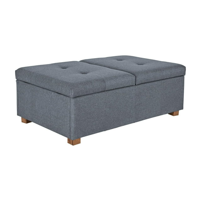 CorLiving Yves Large Fabric Upholstered Rectangle Double Storage Ottoman, Medium Grey