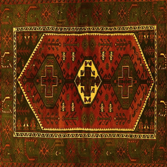 Ahgly Company Indoor Square Persian Yellow Traditional Area Rugs, 4' Square