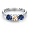 thumbnail image 3 of Gem Stone King 925 Sterling Silver Peach Morganite and Blue Created Sapphire Engagement Ring for Women | 1.60 Cttw | Round 5MM | Gemstone October Birthstone | Size 9, 3 of 6