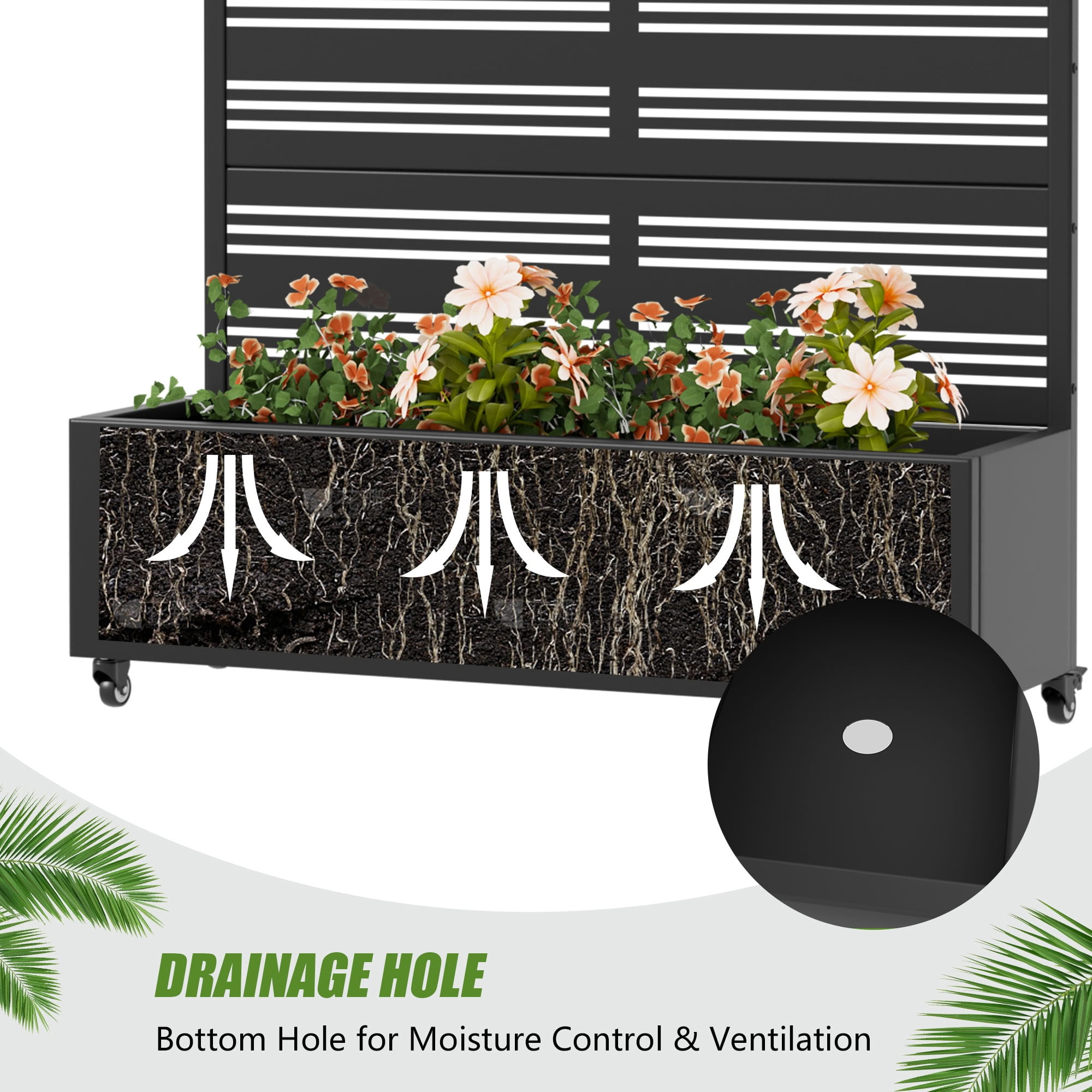 MAYEERTY 3 Panels Outdoor Metal Planter Box, Durable Weather-Resistant Planter, 2 pcs Decorative Metal Flower Box for Patio, Balcony, Garden