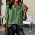 thumbnail image 2 of MVRLSH Womens Tops Shirts Blouse Casual Button Down V Neck Long Sleeve Lightweight Soft Pullover Basic Tee Top Loose Fit Linen Blouses Green - XL, 2 of 6
