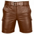 thumbnail image 2 of SGFCWSX Men PU Leather 5 - Quarter Shorts,Multi - Pocket Casual Button Closure Cargo Shorts Brown M, 2 of 6