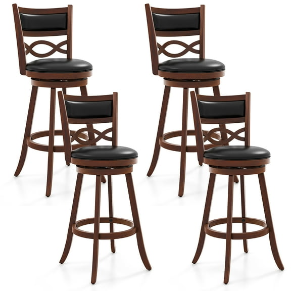 Gymax 29'' Bar Height Stools Set of 4 w/Rubber Wood Frame Faux Leather Upholstered Seat