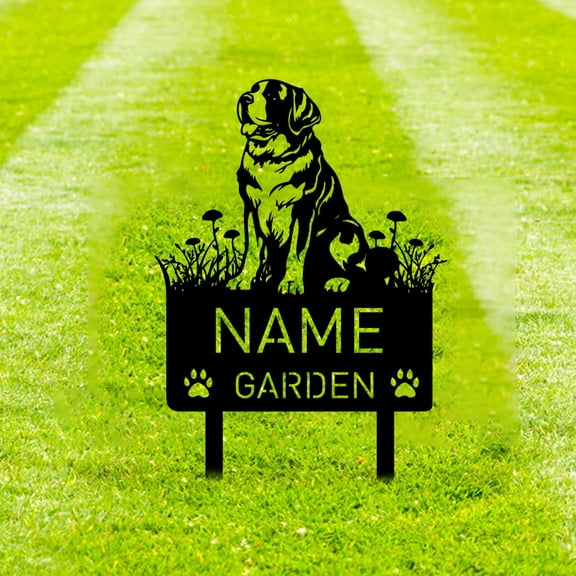 Custom Saint Bernard Dog Metal Memorial Garden Stake Personalized Pet Grave Marker Name Sign Remembrance Stake Decor Sympathy