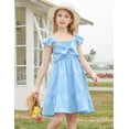 thumbnail image 3 of Lanbubble Girls Dress Blue A-Line Ruffle Sleeve Casual Holiday Summer Dress, 11-12 Years, 3 of 9