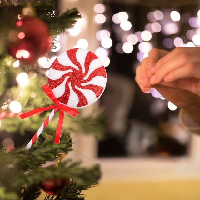 Uuiauoio Christmas Lollipop Decorations with Bow Design, Plastic Candy Shaped Tree Pendants,Festive Holiday Props for Home and Office Decor,for Tree,Party,Wedding,Festivals,and Seasonal Celebrations
