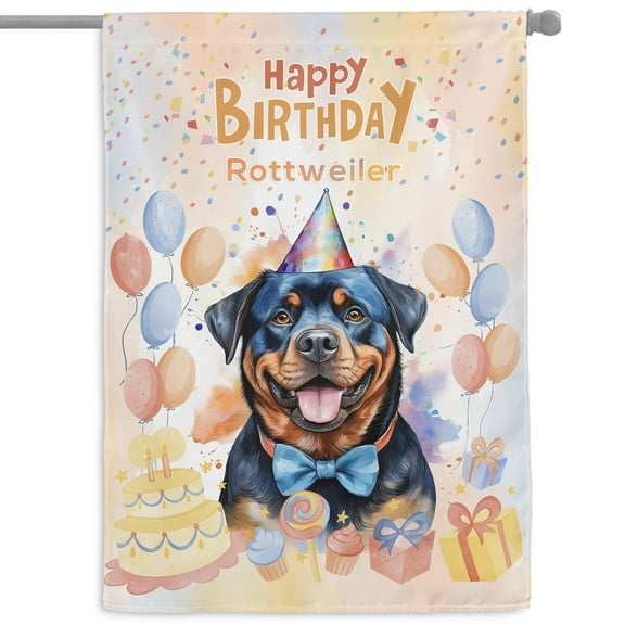 Watercolor Rottweiler Happy Birthday Celebration Balloons Gift Party House Flag 28x40in Double Sided Rottie Dog Lover Gifts Idea Outdoor Decor - 00028