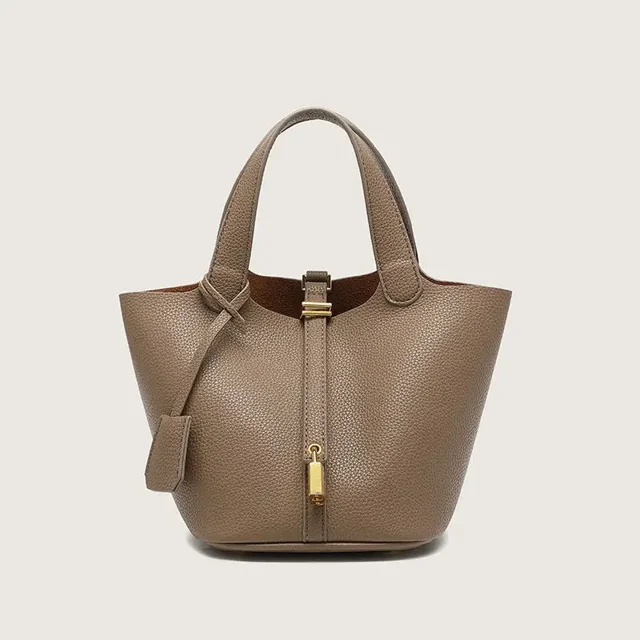 Bolso de mano de cuero suave con patrón de lichi para mujer, de gran capacidad cesta de comestibles, estilo europeo y americano