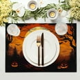 thumbnail image 3 of Halloween Witch Linen Placemats Set of 4 12x18 inch Bat Castle Pumpkin Table Mat Heat-Resistant Washable Wipeable Place Mat for Party Kitchen Dining Home Decor, 3 of 5