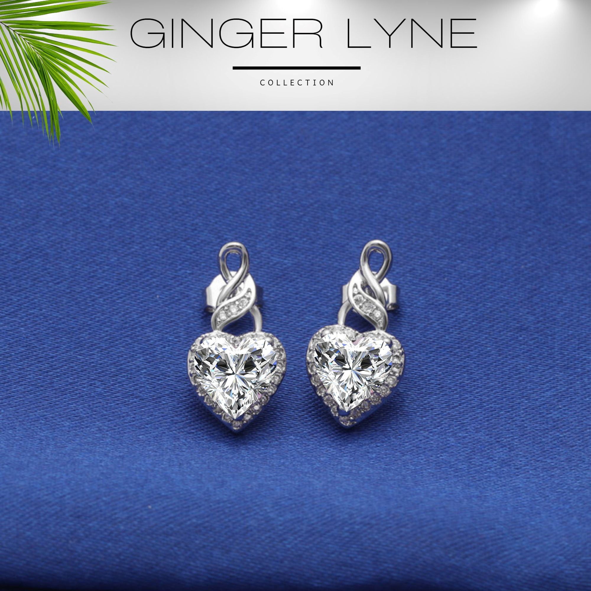 Heart Shape Blue Cz Drop Stud Earrings Womens Ginger Lyne Collection