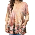 thumbnail image 2 of MLQIDK Womens Plus Size Tops 4x-5x Trendy V Neck T Shirts Floral Graphic Tees 3/4 Sleeve Blouses Dressy Casual Trendy Tunics Pink 2XL, 2 of 6