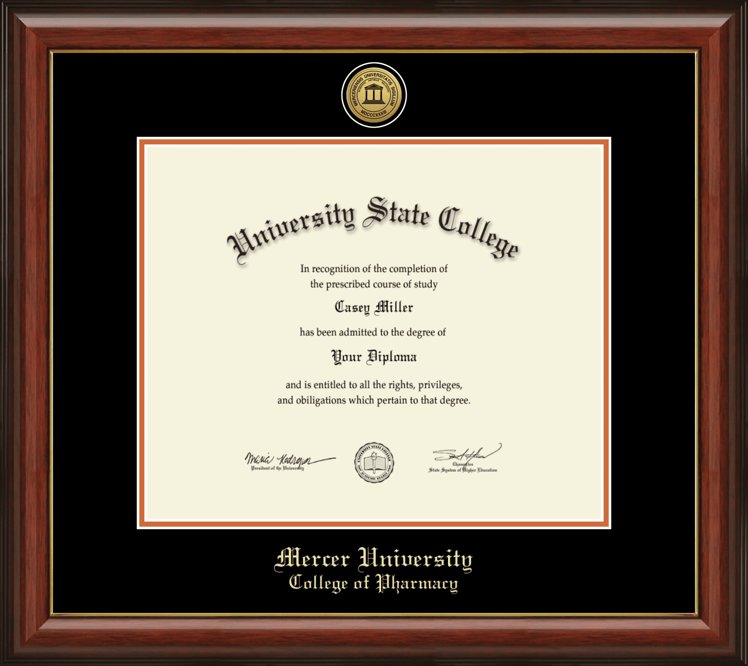 Mercer University College Of Pharmacy Officially Licensed Gold Printed Medallion Diploma Frame Diploma Size 17 X 14 Walmart Com Walmart Com