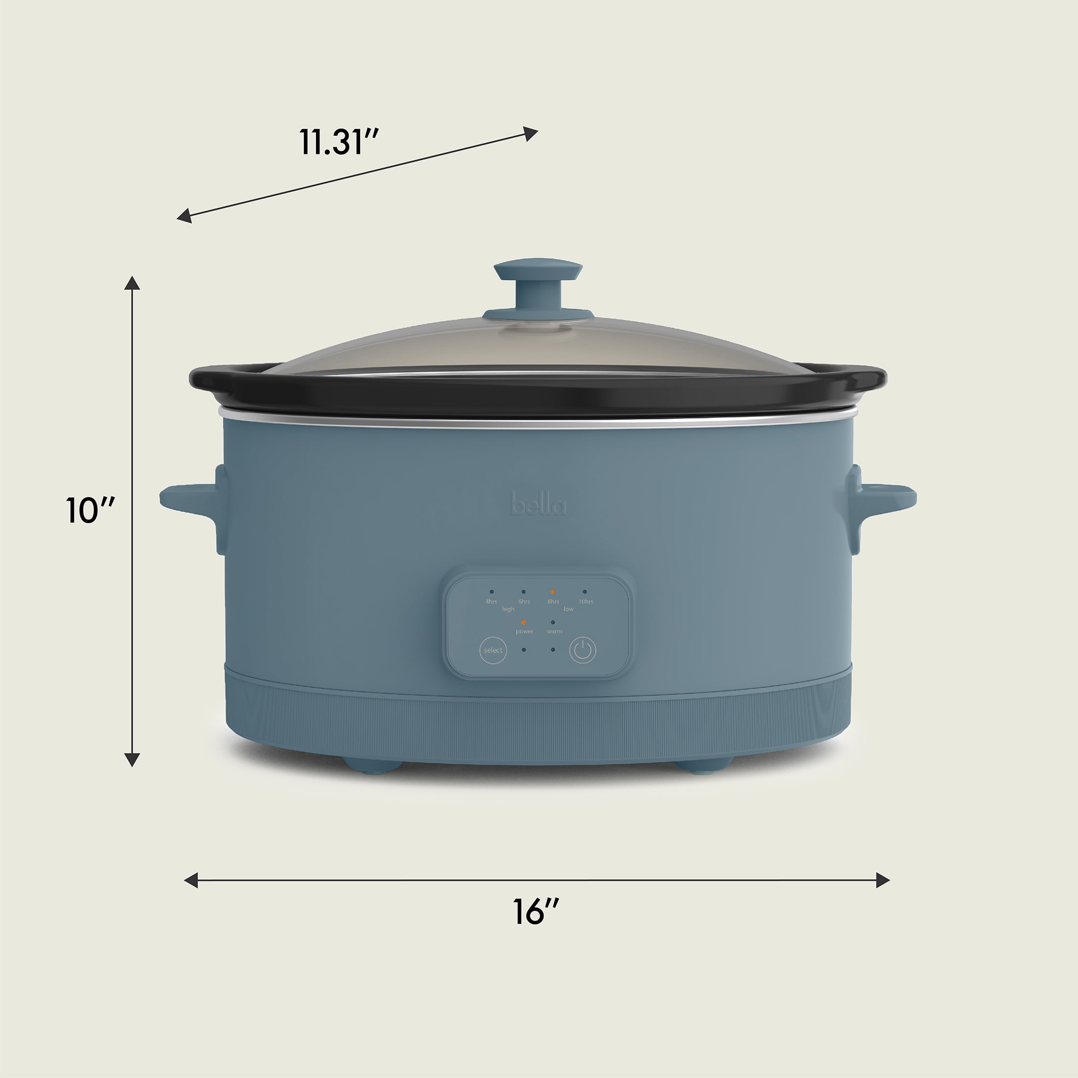 bella 6 Qt Digital Programmable Slow Cooker with Ceramic Nonstick Coating, Adjustable Temperature & Cooking Time, Dishwasher Safe Pot & Tempered Glass Lid, Surf
