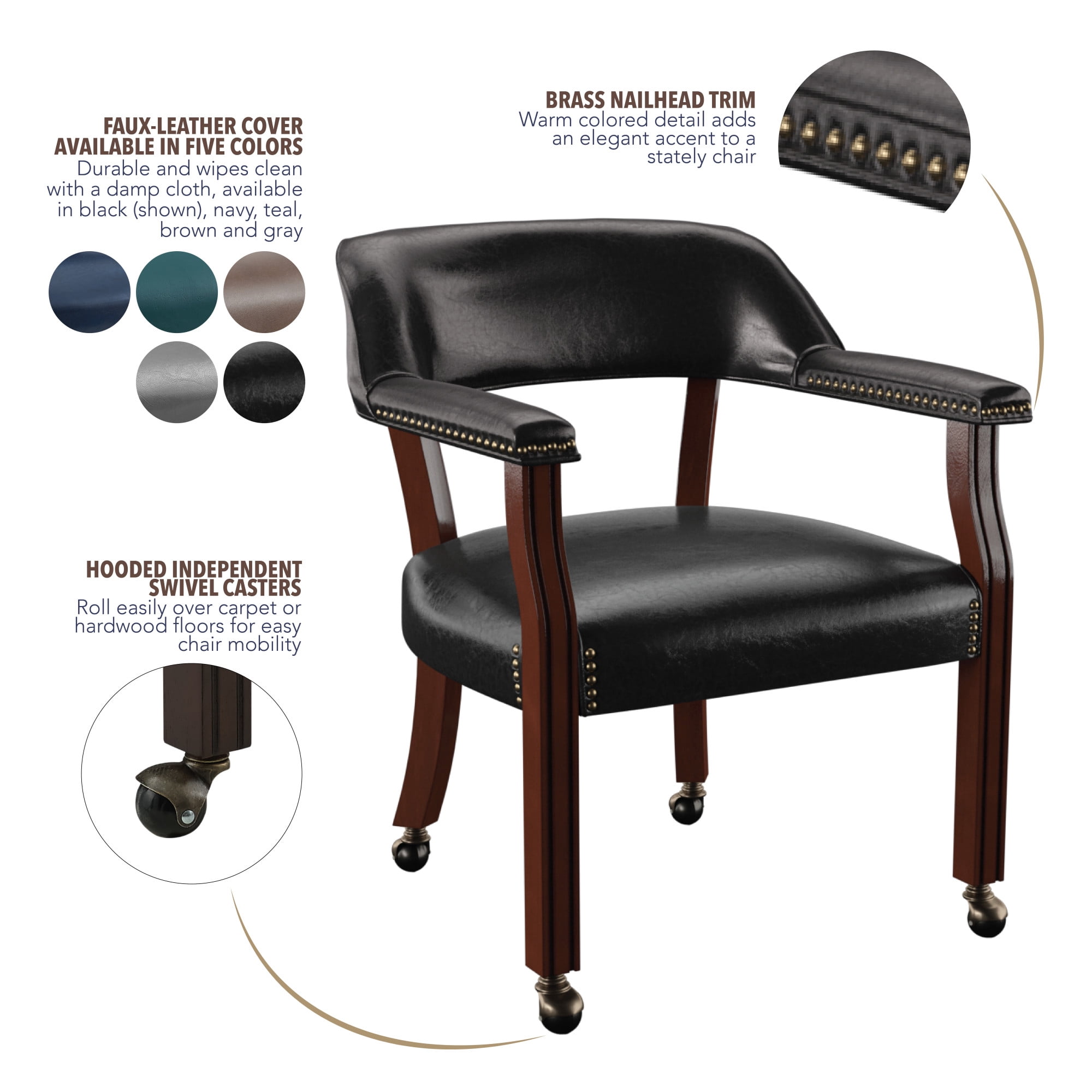 Steve Silver Tournament Faux Leather Dining Chairs with Arms, Black
