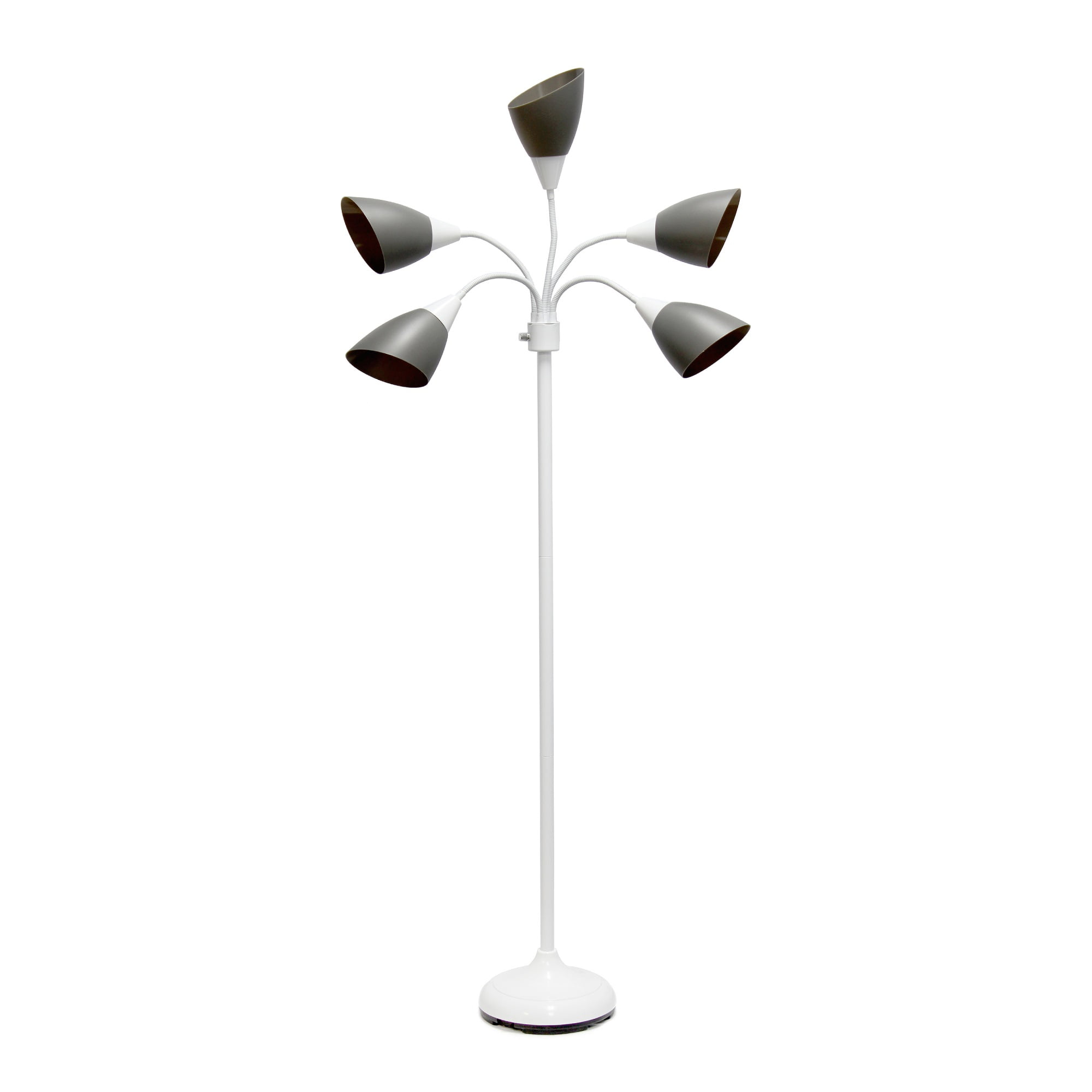 Simple Designs 5 Light Adjustable Gooseneck White Floor Lamp with Gray Shades