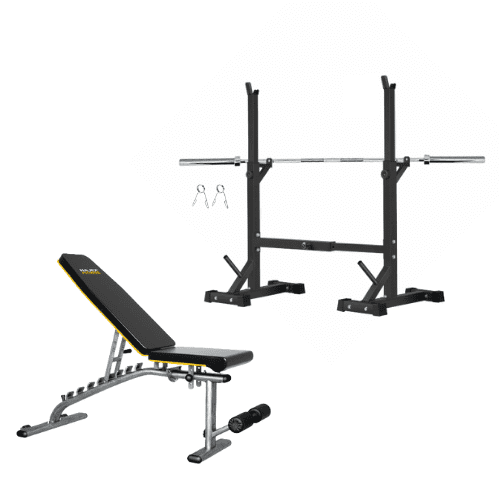 Squat Rack with Workout Bench and Barbell