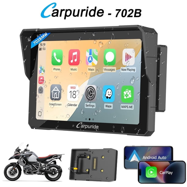 Carpuride Pantalla CarPlay Inalámbrica para Motocicleta Android Auto 7" para Moto BMW Moto IP67(702b)