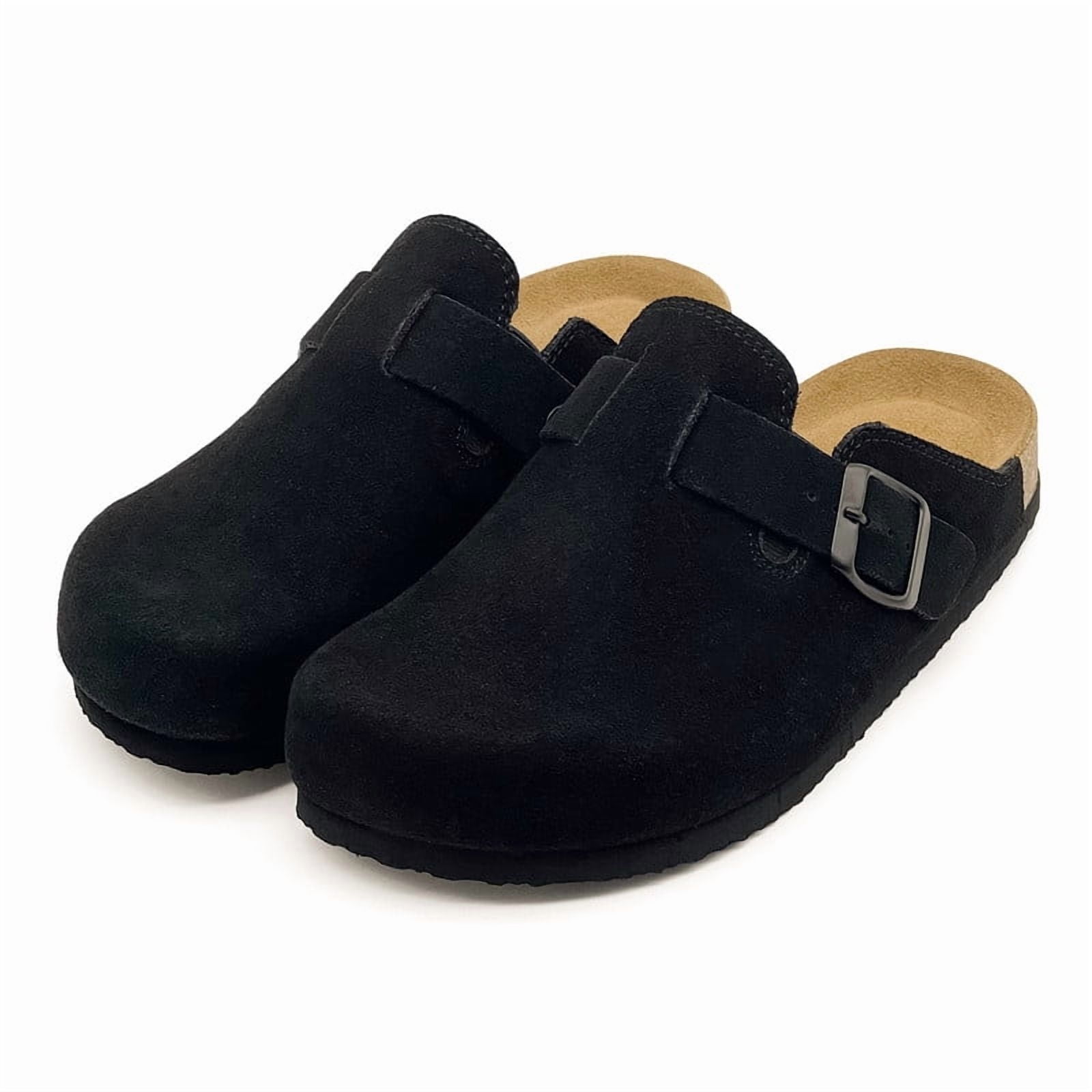 Mens Suede Clogs Cork Footbed Slippers Arch Support Potato Shoes Indoor Outdoor Slippers with Adjustable Buckle
