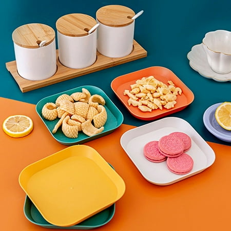 

Hobeauty 2Pcs Table Plates Flexible Multifunctional PP Colorful Smooth Square Dessert Dishes for Home