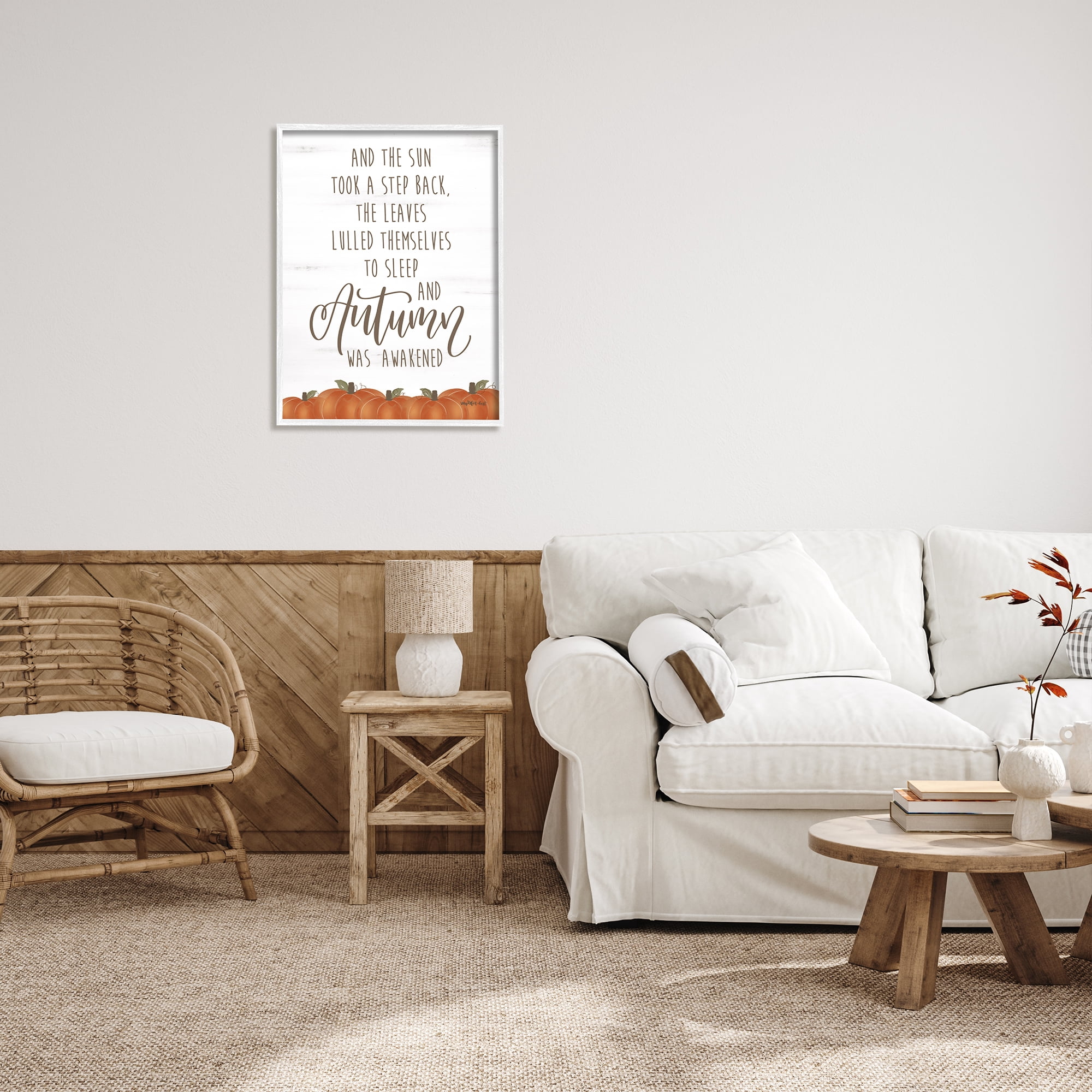 Stupell Industries Autumn Awakened Phrase Inspirational Painting White Framed Art Print Wall Art, 24 x 30