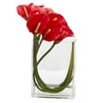 thumbnail image 1 of 1533-R D 12 Pouces Calla Lily dans un Vase en Verre Rectangulaire Arrangement Artificiel&44; Rouge, 1 of 1
