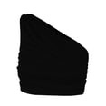 thumbnail image 3 of Timegard Tank Top for Women Solid Color 1 Shoulder Cropped Comfy Fitting Slim Ruched Casual Tee Top, 3 of 3