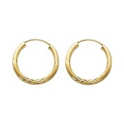 14k Yellow Gold Diamond Cut Satin Finish Earrings Aracadas de Oro 2mm