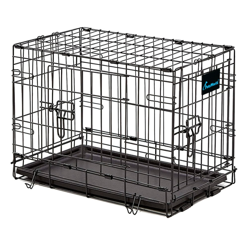 PETSWORLD Folding Dog Crate Double Door Folding Metal Dog Crates