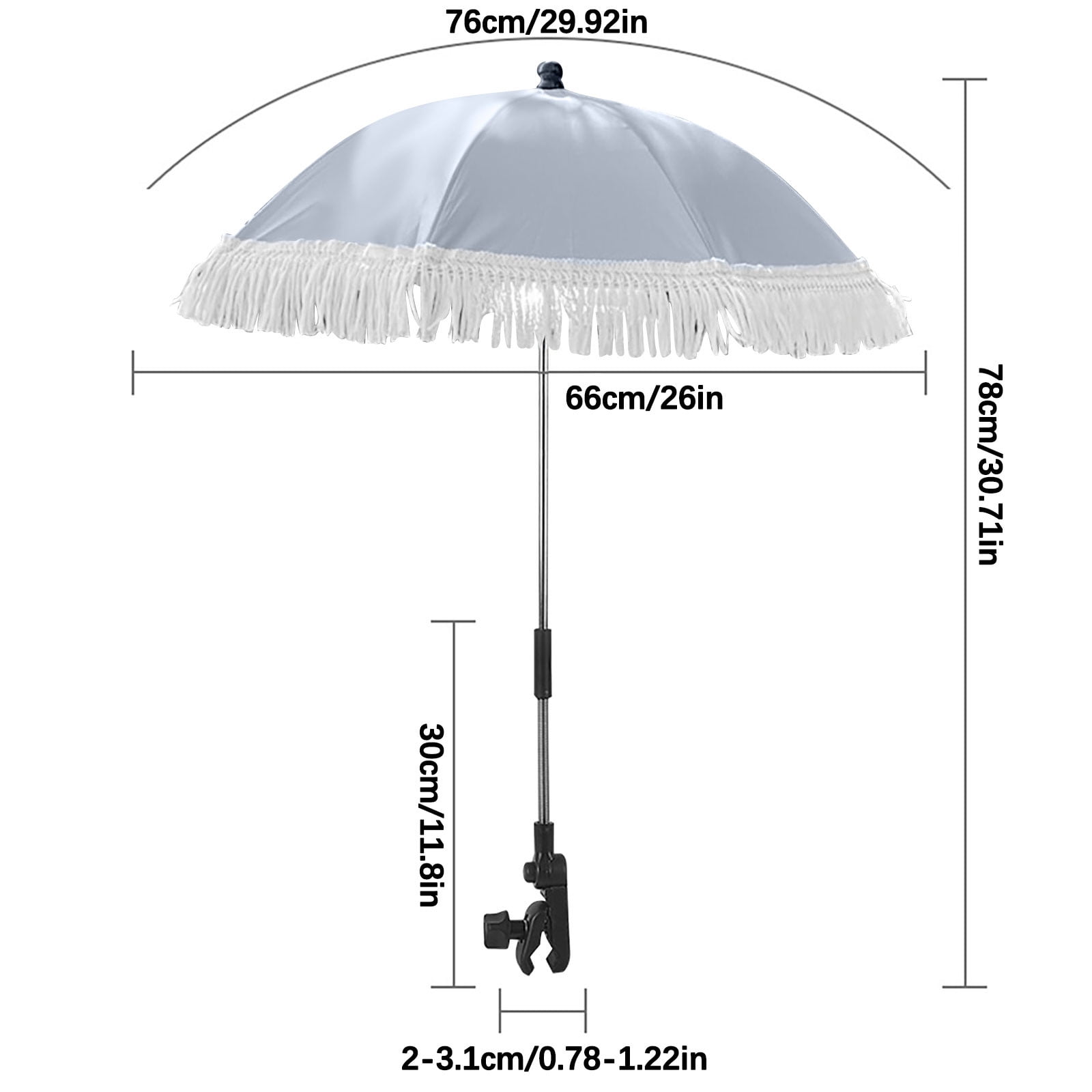 UUHYTG Baby Stroller Sun Shade Umbrella, Adjustable UV Protection Parasol with Clamp, Foldable Travel Canopy for Pram Wheelchair, Beach Chair Clip-On Sunshield