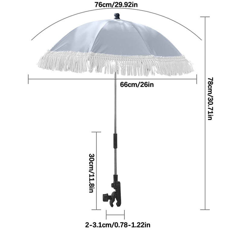 Foldable Sun Shade Clamp-On Umbrella for Strollers, Beach Chairs