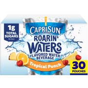 Capri Sun Roarin' Waters Tropical Punch Flavored with other natural flavor Water Beverage, 30 ct Box, 6 fl oz Drink Pouches